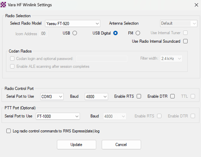Winlink Radio Setup for FT-920