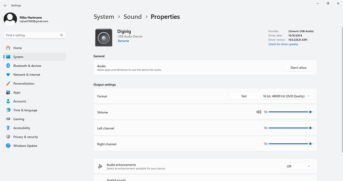 digirig Windows Sound Settings